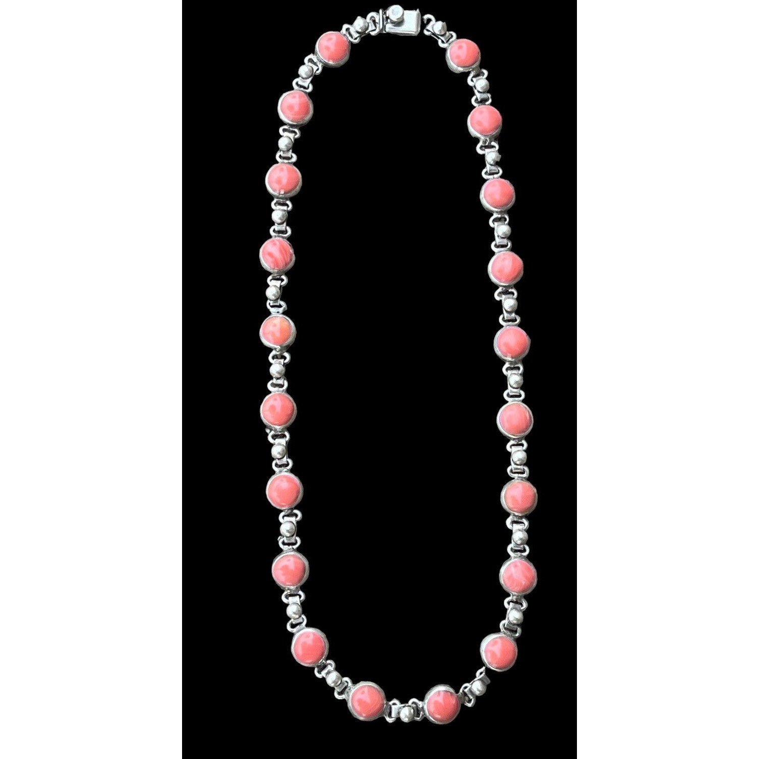 Sterling Pink Salmon Coral Link Necklace 18" Fine Vintage Mexico Southwestern